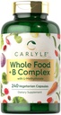 Carlyle Vitamin B Complex Whole Foods Blend Blend 124; 240 Kapselkapsler 124; Daglig Multivitamin for mænd og kvinder B124; med B1, B2, B6, B12, Folate, Niacin, og L- Methylfolfolate