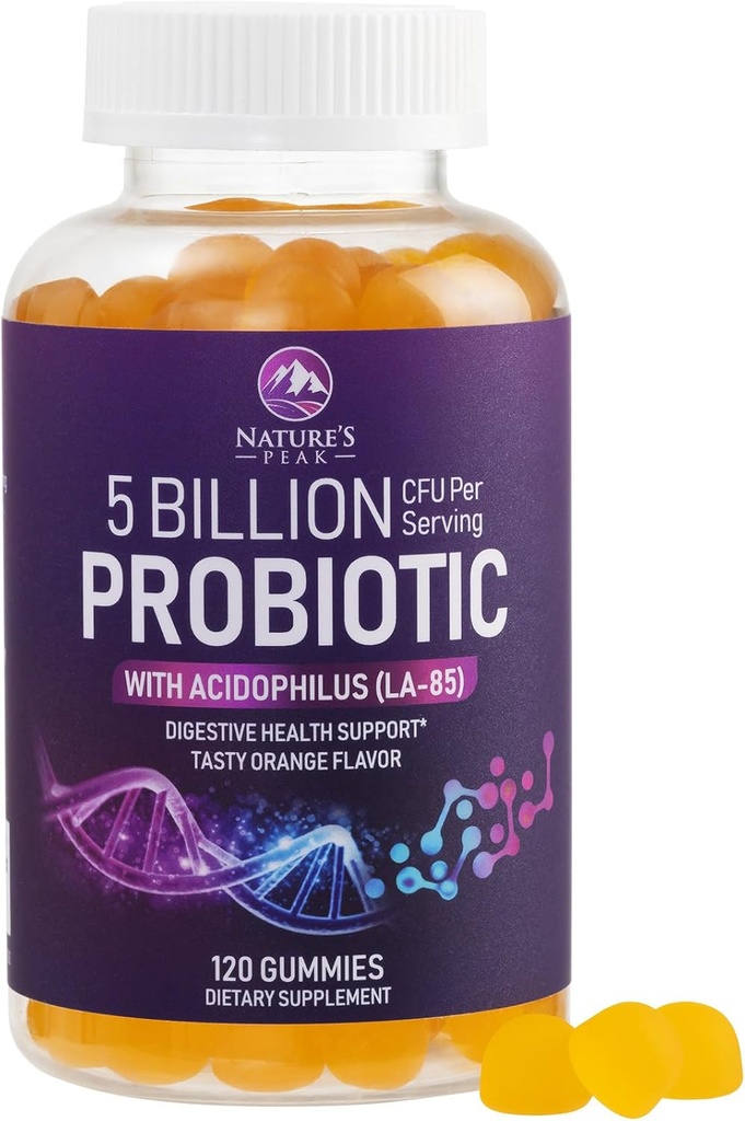 Probiotiske gummier 5 Millioner CFU - Daglig Probiotisk Gummy supplement til kvinder, Mænd & Teens - Naturlig fordøjelsessundhed, "God" Gut & Immunstøtte med 6 Pro Biotiske Strops - Orange Flavor - 120 Greve