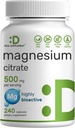 DEAL SUPPLEMENT Magnesium Citrate 500 mg, 240 Kapsler; Nemt Absorberet, Renset spor Mineral - Muskel, hjerte, & fordøjelsesstøtte - En om dagen, Non- GMO