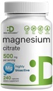 DEAL SUPPLEMENT Magnesium Citrate 500 mg, 240 Kapsler; Nemt Absorberet, Renset spor Mineral - Muskel, hjerte, & fordøjelsesstøtte - En om dagen, Non- GMO