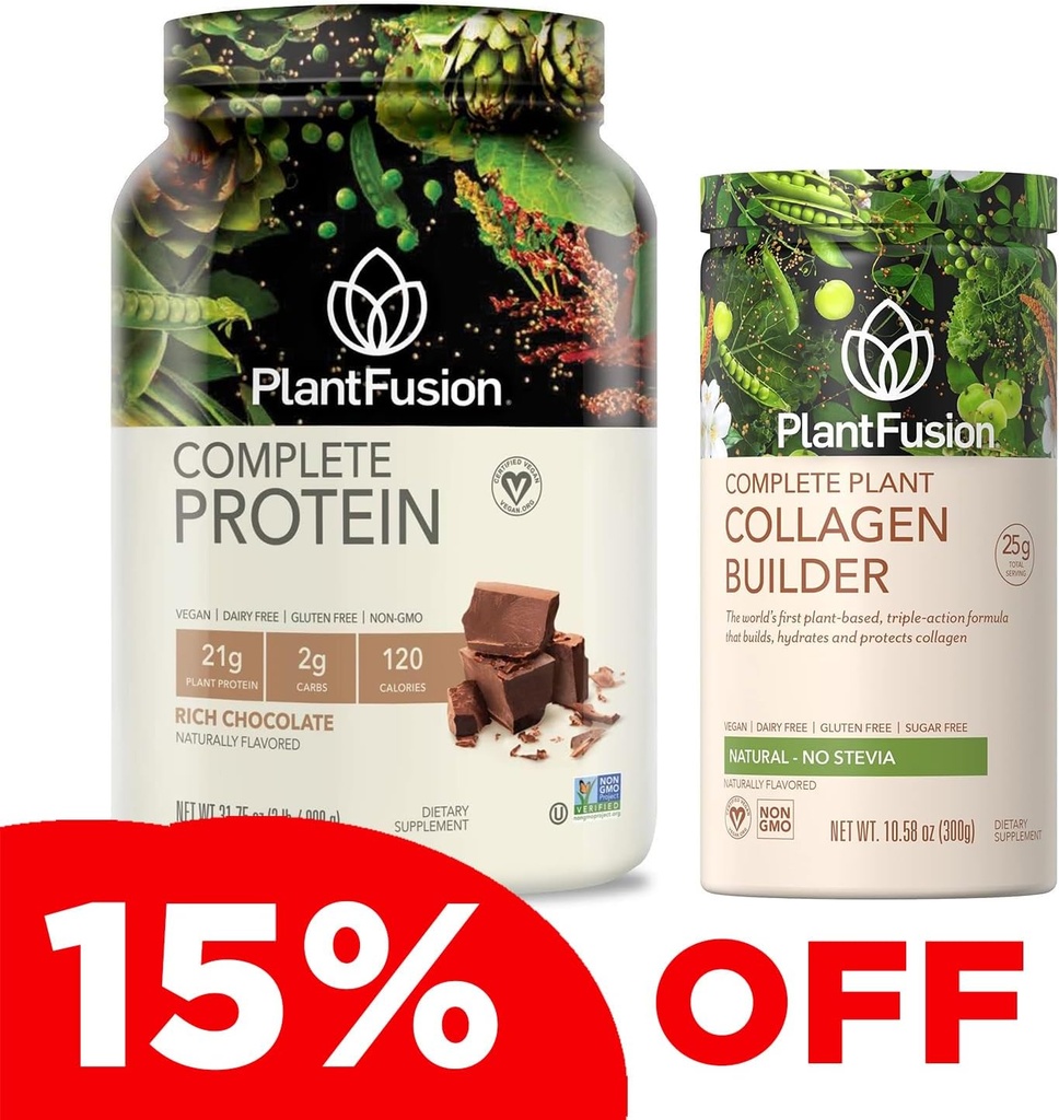 PlantFusion Complete Vegan Protein Powder and Collagen Bundle - Keto, Gluten Free, Soy Free, Non- Dairy, No Sugar, Non- GMO