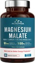 Magnesium Malat, 90 mg Elemental Magnesium, for både voksne & børn, Fuldt Chelated med Malic Acid, Support Energy Production & Muscle Health, Gut Friendly, Let at synke, 90 Tiny Caps