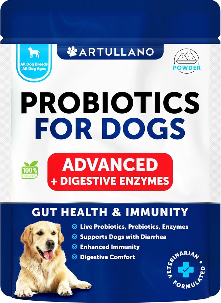 Probiotika til hunde - Support Gut Health, Itchy Skin, Allergier, Immunitet, Gær Balance - Hunde Probiotika og fordøjelsesenzymer - 30 sticks
