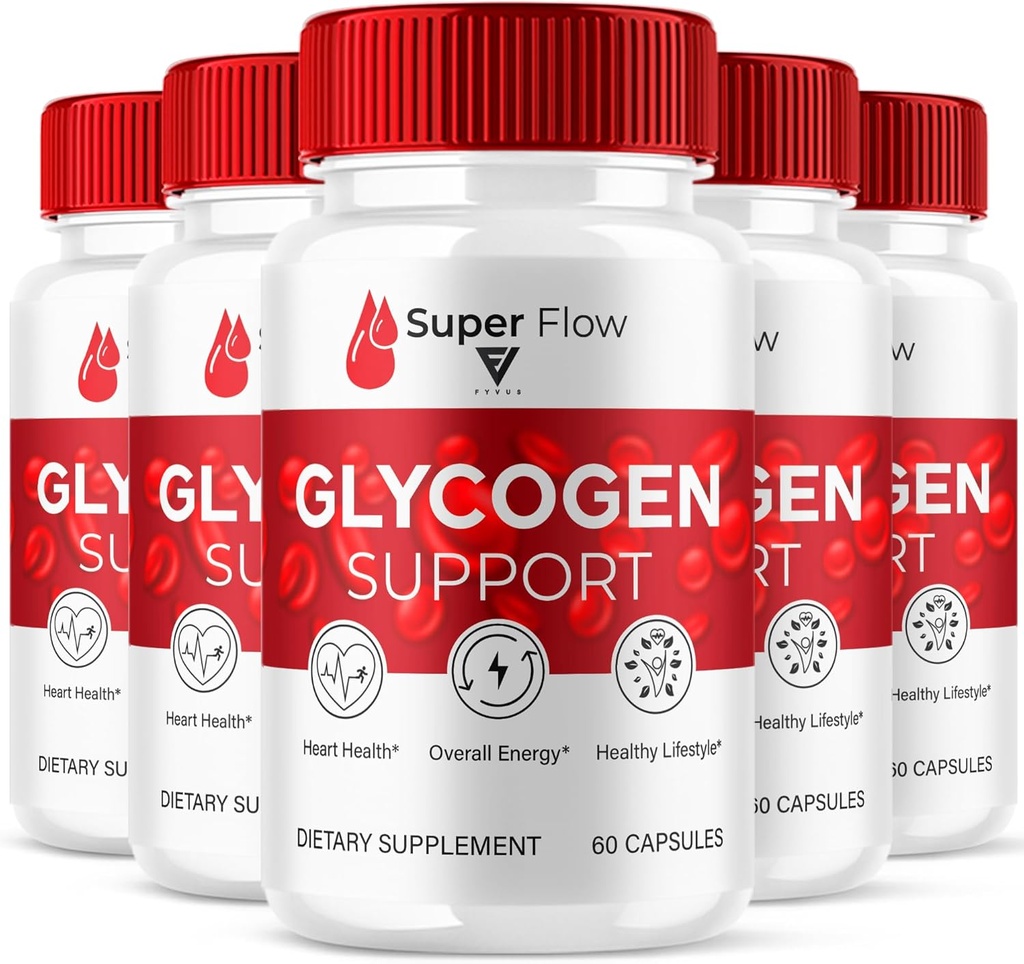 (5 Pack) Super Flow SuperFlow Glycogen Support Capsules, Super Flow Advanced Glycogen Health and Blood Wellness Support Supplement, SuperFlow Maksimum Strength Glyco Formel Supplement (300 Kapsler)