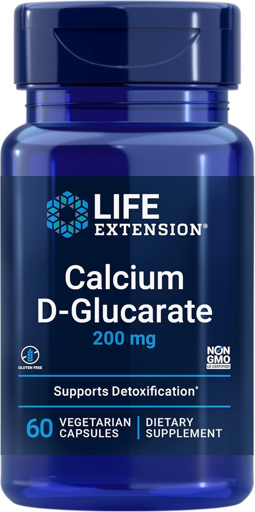 Life Extension Calcium D- glucarat, 200 mg - Understøtter afgiftning, Hjælper Flush Out Uønskede Forbindelser - Gluten- Gratis, Non- GMO, Vegetar - 60 Kapsler