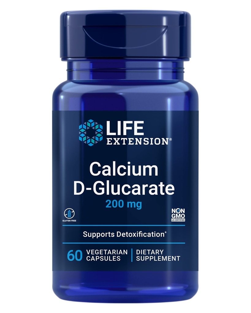 Life Extension Calcium D- glucarat, 200 mg - Understøtter afgiftning, Hjælper Flush Out Uønskede Forbindelser - Gluten- Gratis, Non- GMO, Vegetar - 60 Kapsler