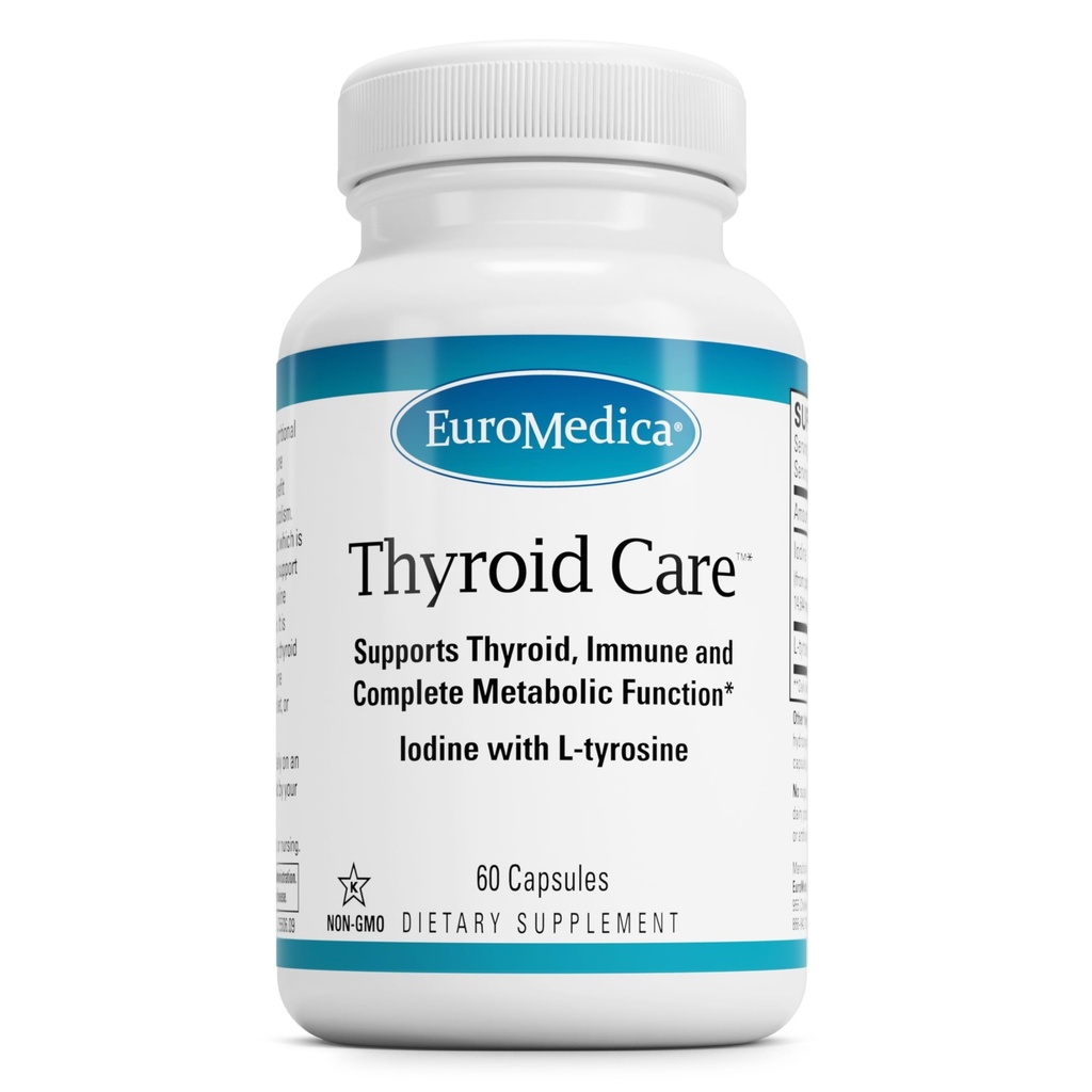 EuroMedica Thyreoideapleje - immunsundheds- og energistøtteformel - Nutritional Supplement med jod til thyreoideatilskud - Wellness Supplement med L- Tyrosin - 60 kapsler