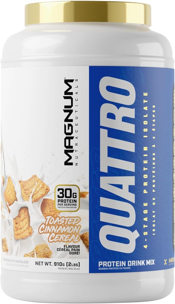 QUATTRO Magnum Nutracatic Whey Protein Powder, ristet kanel cereal 2lb - Premium Protein Isolate Blend for muskel vækst og inddrivelse
