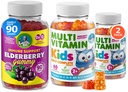Kids Multivitamin Gummies 14 Essentielle Vitamin og Elderberry Gummies til børn og voksne Vitamin A, C, D, E Vegetar B6 & B12, Zink, Biotin Gummy Multivitaminer til børn + immunstøtte