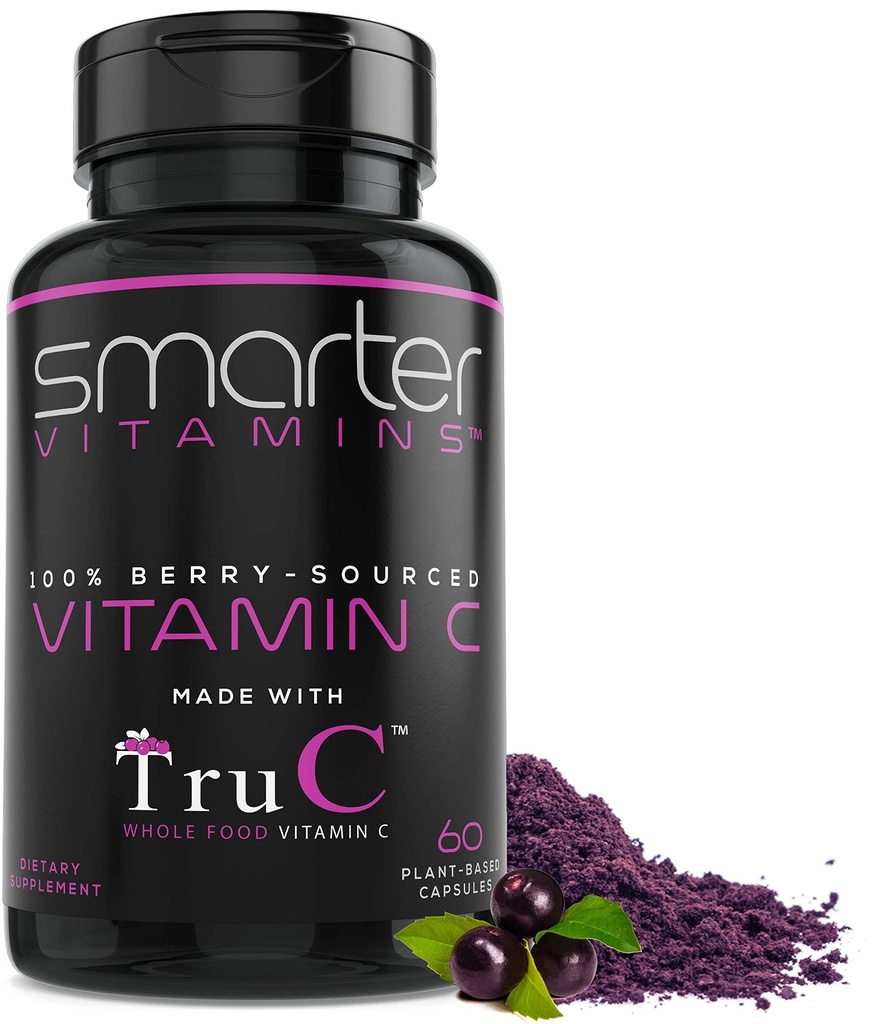 Smarter Raw Hel Food Vitamin C fra bær, Premium Antioxidanter, Bioflavonoider & Polyphenoler, 60 Veganske kapsler