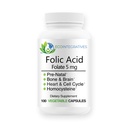 Folinsyre Folat 5mg (B9) Prenatal, reproduktiv sundhed, homocystein, Metabolisme, cardiovaskulær, Knogler, immunforsvar, Allergen Free, Non GMO - 100 Veganske kapsler