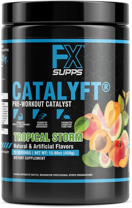 FXSUPPS Katalysator Præ- workout pulver drik til mænd og kvinder, Tropical Storm Budd124; Bland med Creatin, Koffein & Beta- Alanine Budd124; Bedste til energipumpe, Muskel Gain og Focus, 20 Servere (1- Pack)