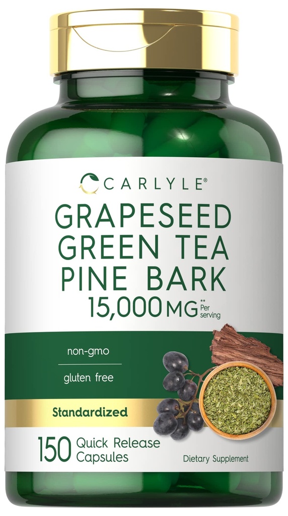 Carlyle Grapefrugter, grøn te, Pine Bark • 124; 15,000mg • 124; 150 Kapsler • 124; Non- GMO og Gluten Free Supplement