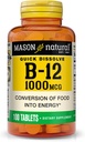 MASON NATURAL Vitamin B12, 1000 mcg Quick Dissolve Tablets, Fast Absorption B Complex to Support Normal Energy and Nerve Function, 100 Tablets