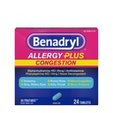 Benadryl Allergy Plus Congestion Ultratabs, Medicin med Diphenhydramin HCl Antihistamin & Phenylephrin HCl Nasal Decongestant, Allergi & Sinus Congestion Relief Tablets, 24 læ