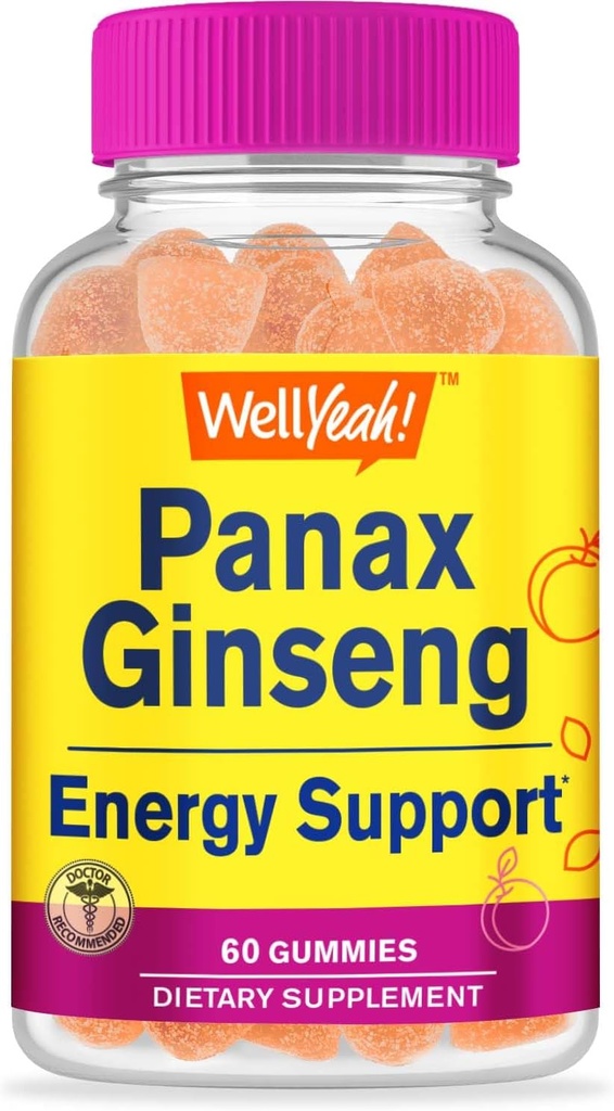 WellYe Panax Ginseng Gummies - 96mg Panax Ginseng Root Extract per servering - Non-GMO, Natural Flavors, Vegan, Gluten- Free, Nut- Free - 60 Greve