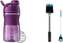BlenderBottle SportMixer Shaker Bottle Perfect for Protein Shakes and Pre Workout, 20-Ounce, Plum & 2-in-1 Shaker Bottle and Straw Cleaning Brush, 1 Pack,Gray