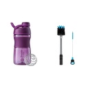 BlenderFlaske SportMixer Flaske Perfekt til Protein Shakes og Pre Workout, 20-Ounce, Plum & 2- -1 Shaker Flaske og Straw Rengøring Børst, 1 Pack, Gray