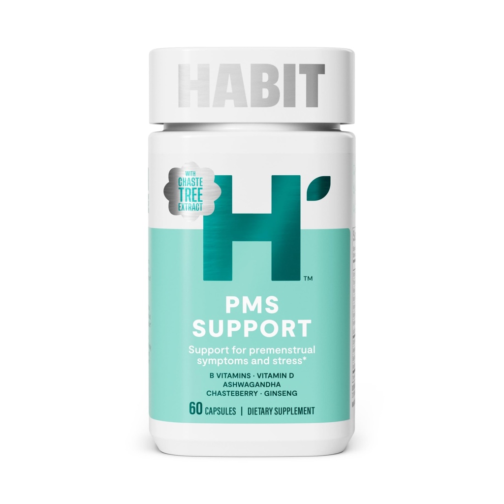 Habit PMS Support for Women (60 kapsler) - Understøtter Premenstruelle Symptomer & Stress, Hormone Balance, Mood, B Vitamin, D-vitamin, Chasteberry, Ashwagandha, Gluten- Free, Non- GMO (1 pakke)