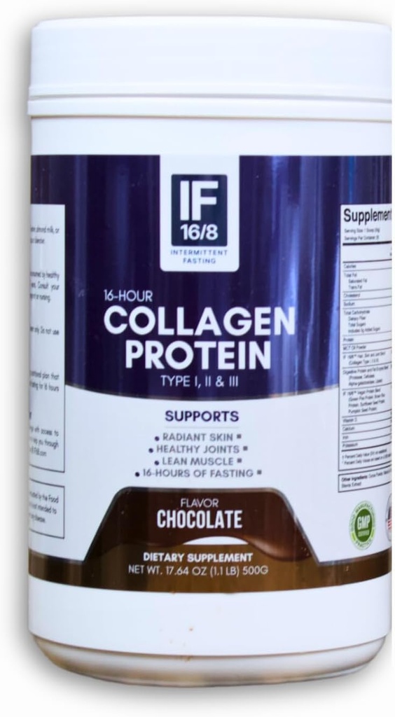 ifer 16- Hour Chokolade Collagen Protein / Type I, II, III Collagen / 15 Grams Vegan Protein / 18 Tilføjet Aminosyrer / MCT Oil / Godkendt til intermitterende fastende / fordøjelsesenzymer / 500 Grams