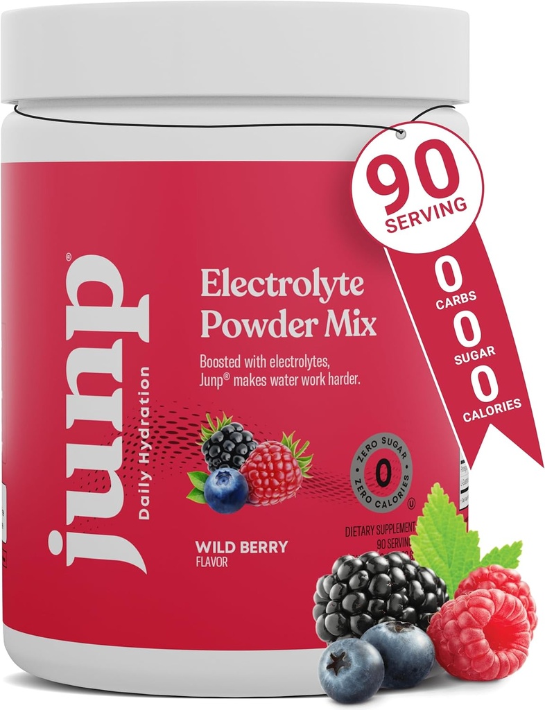 JUNP Electrolytes Powder No Sugar No Carbs, Wild Berry Fruit Flavor Keto Electrolyte Drink Mix - Kalium & Salt Hydration Powder Electrolytes, Zero Calorie Sugar Free Electrolyte Powder, 90 Servering