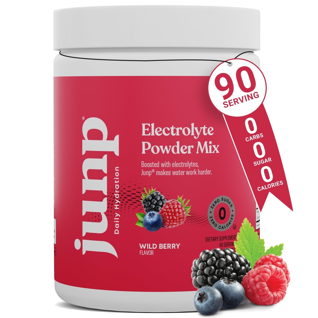 JUNP Electrolytes Powder No Sugar No Carbs, Wild Berry Fruit Flavor Keto Electrolyte Drink Mix - Kalium & Salt Hydration Powder Electrolytes, Zero Calorie Sugar Free Electrolyte Powder, 90 Servering