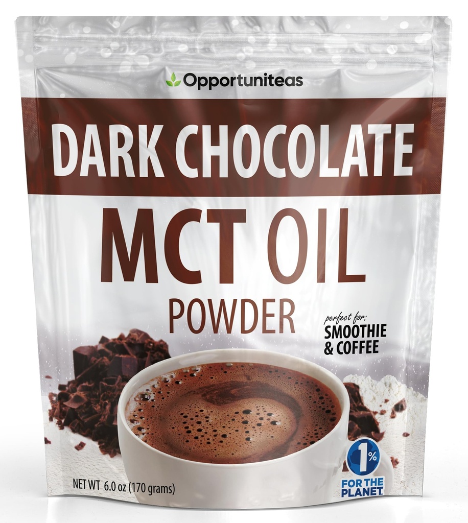 Opportuniteas MCT Oil Powder, Keto Creamer til kaffe, Drinks & Smoothies, Low Carb Keto Friendly, Boost Energy & Mental Focus, Supplement til Ketogen Diet, Gluten Free & Non- GMO, Dark Chocolate 6 oz