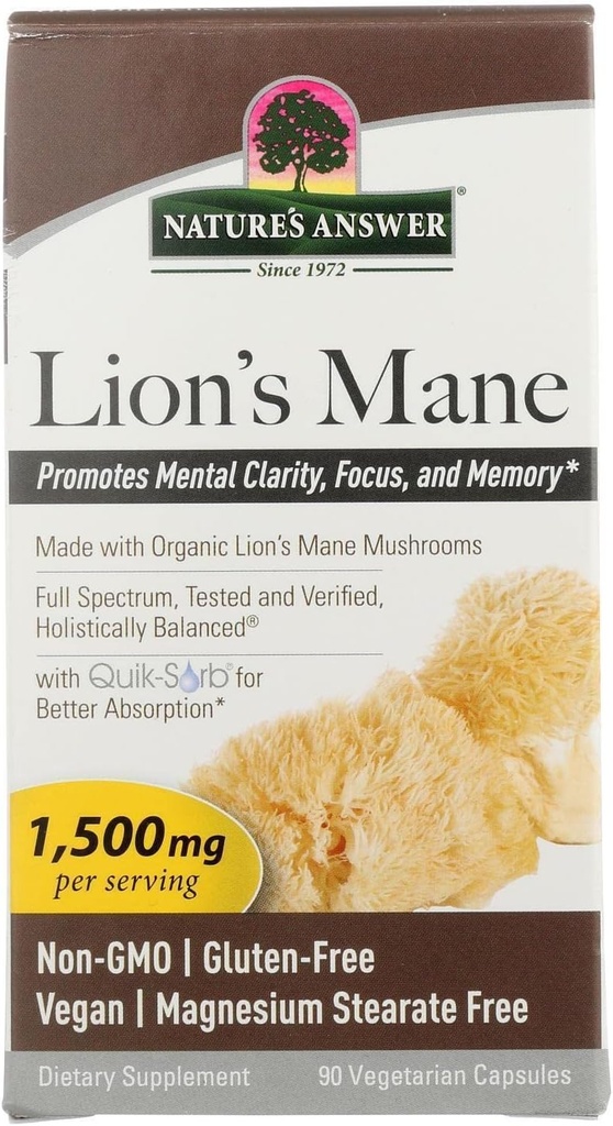 Lions Mane Mushroom Powder Kapsler (1500mg • 124; 90ct Kraftig Nootrop) Brain Mushroom Supplement for fokus, hukommelse, mental Clarity. Pure Lions Mane Mushroom Brain Booster Memory & Energy Pills