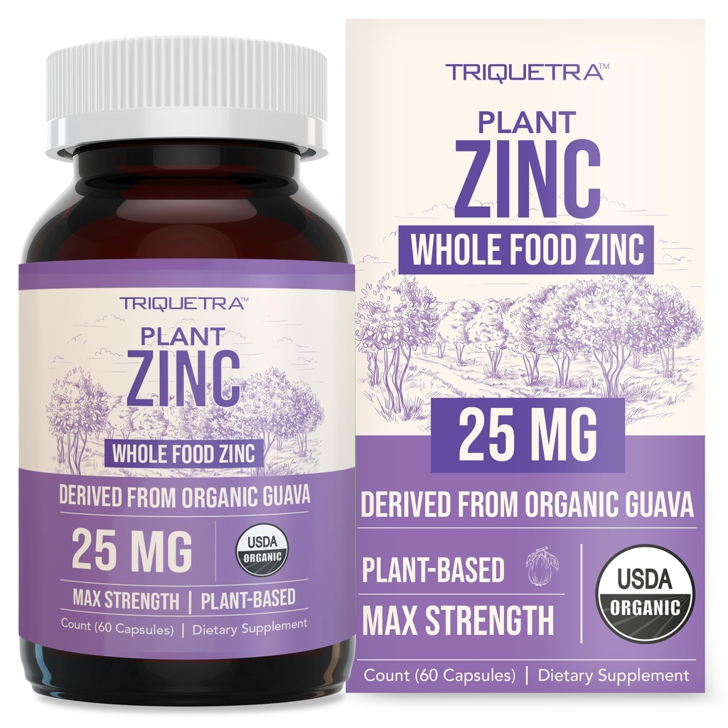 Økologisk zink 25 mg 12, fuldfoder med zink Kosttilskud 124, afledt af økologisk frugt, Elemental zink - Water Extracted, Vegan, GMO- Free - Essential Mineral, antioxidant, immunforsvar, hud - 60 Servering