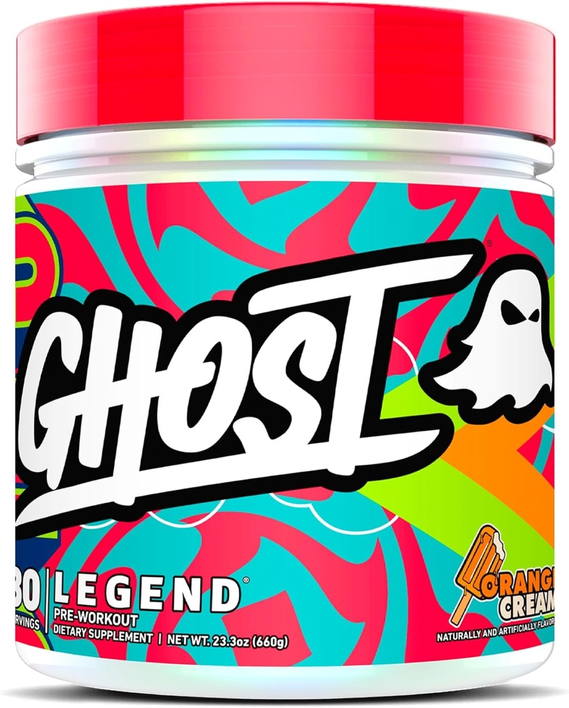 GHOST Legend Pre-Workout Powder, Orange Cream - 30 Servering - Pre-Workout for mænd og kvinder med cholin, L-Citrulline, & Beta Alanine for Energy & Focus