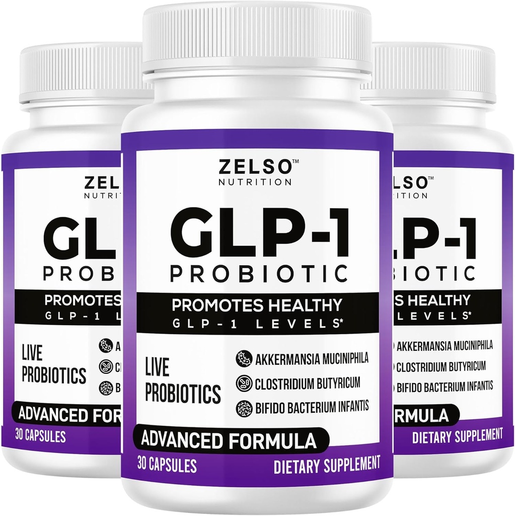 ZELSO (3 Pack) GLP-1 Probiotic with Akkermansia Muciniphila - Gut Health Support with GLP 1 Live Probiotics, 500M CFU Multi-Strain Probiotic + Prebiotic, GLP1 Naturally Plus - 90 Capsules