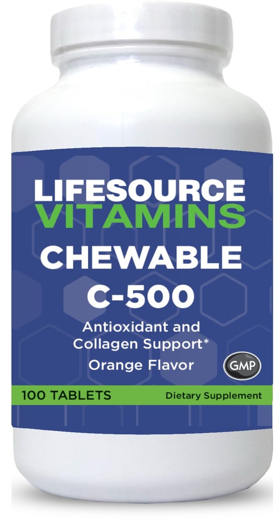 LifeSource Vitamin C 500 mg - 100 tyggetabletter - Amazing Orange Flavor - Sødet w / Stevia