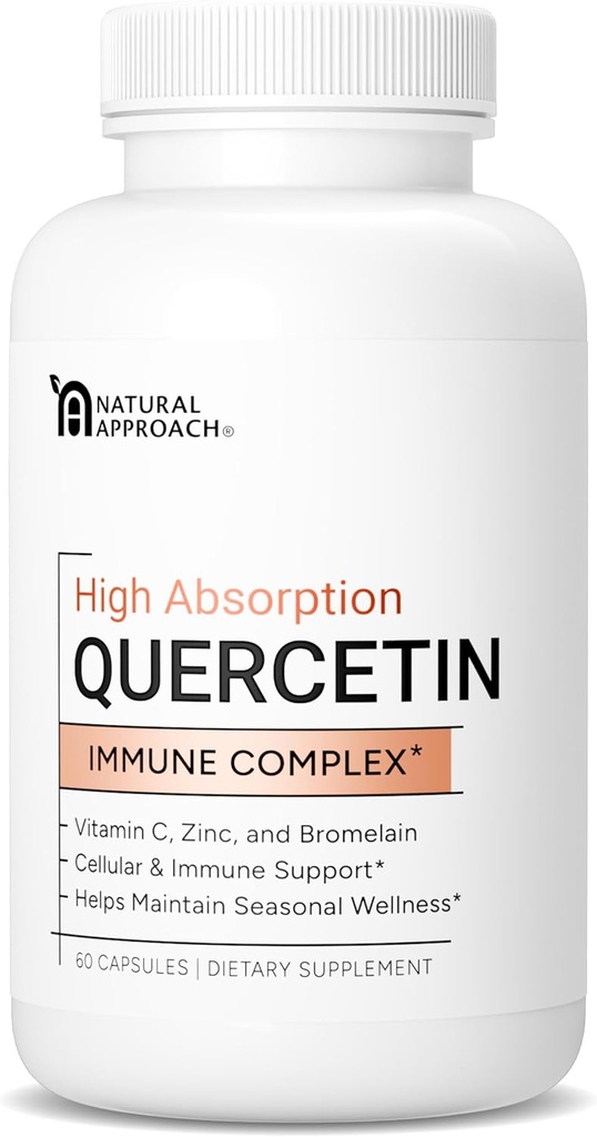 Høj Absorption Quercetin med bromelain, C-vitamin og zink - 500 mg Quercetin Phytosome - 50x mere Absorption - understøtter immunfunktion & cellulær sundhed - USA fremstillet supplement - 60 kapsler
