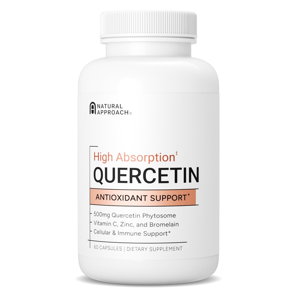 Høj Absorption Quercetin med bromelain, C-vitamin og zink - 500 mg Quercetin Phytosome - 50x mere Absorption - understøtter immunfunktion & cellulær sundhed - USA fremstillet supplement - 60 kapsler