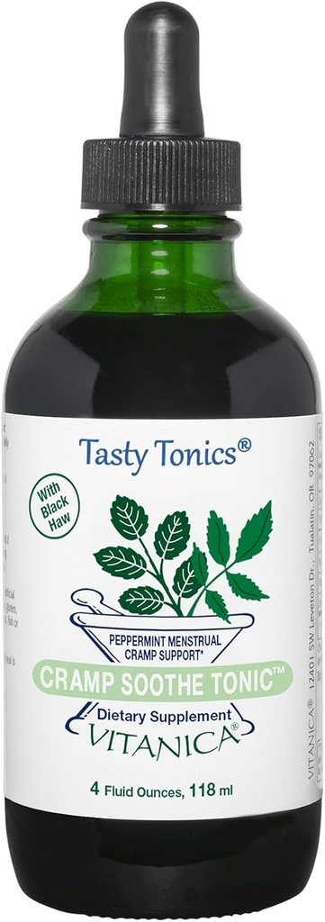 Vitanica Cramp Soothe Tonic, Dr. Formuleret menstruation Cramp Support, med Black Haw Bark, Valerian Root, Ginger Root, og Garrya Herb, Alkohol fri, Vegan, 4 Ounce- Pro Logo