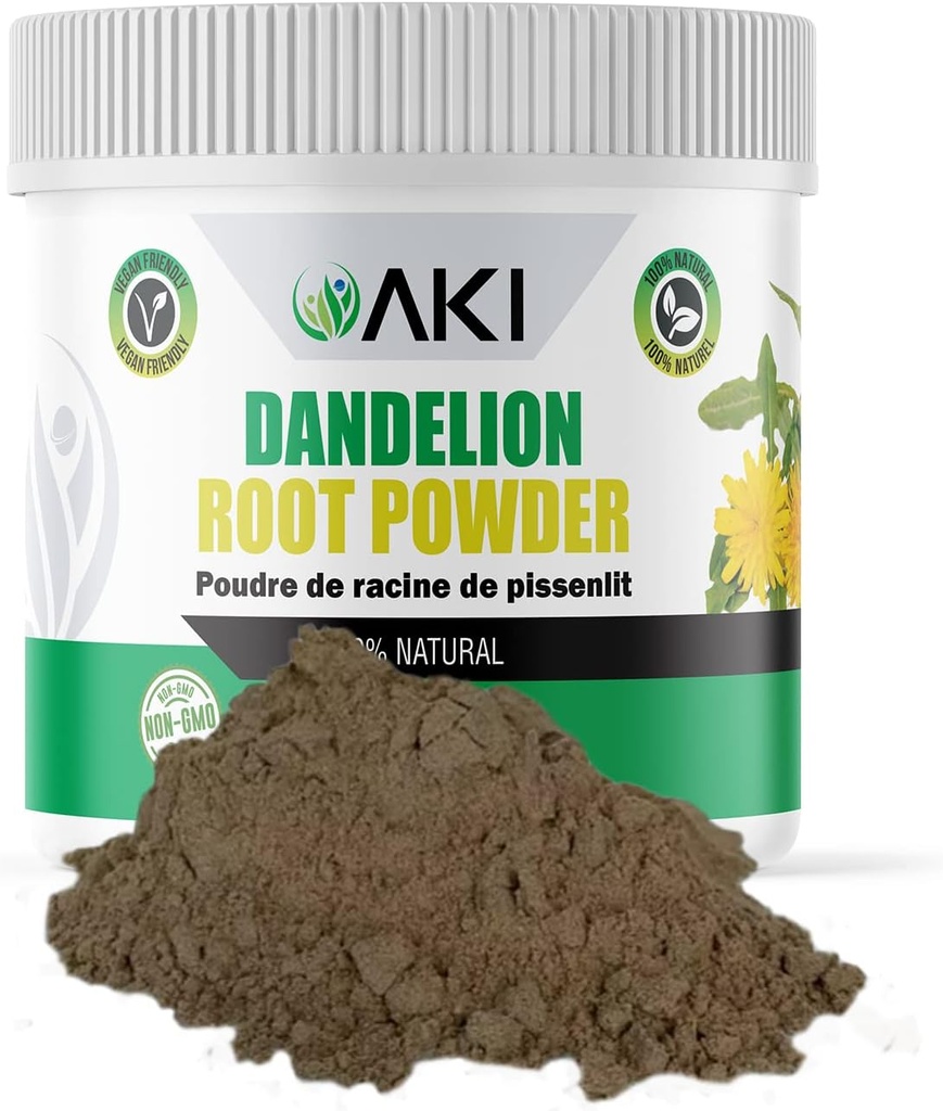 AKI Mælkebøtte Root Powder - Ideel i vitaminer og antioxidanter - Kan hjælpe med at understøtte immunforsvar - Gluten & sukkerfri, Non- GMO (5.30oz / 150g)
