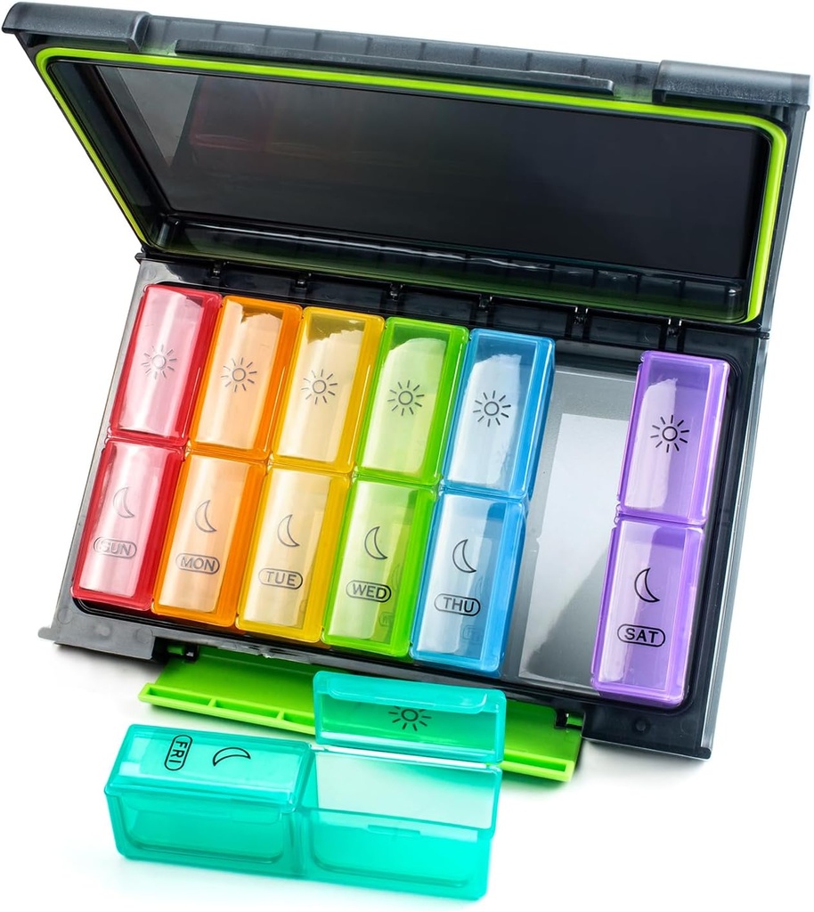 Ugentlig Pill Organizer 2 gange om dagen, Fugtighed- Proof 7 Day Pill Case, Stor Pill Box Portable for Rejser med Aftagelige Individuelle Containers at holde vitaminer, Kosttilskud og Medicin