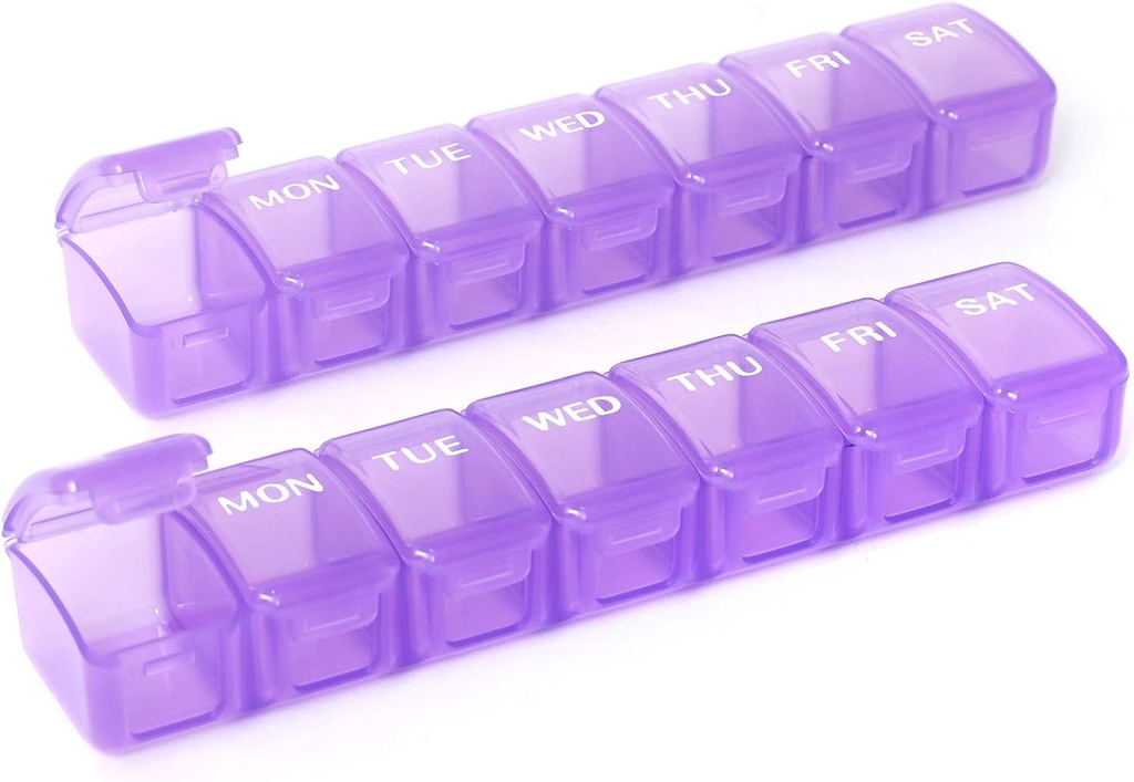 2 pakker lille ugentlig pilleorganizer, Pocket Daily Pill Case Pill Box til piller / Vitamin / Fish Oil / Kosttilskud (lilla)