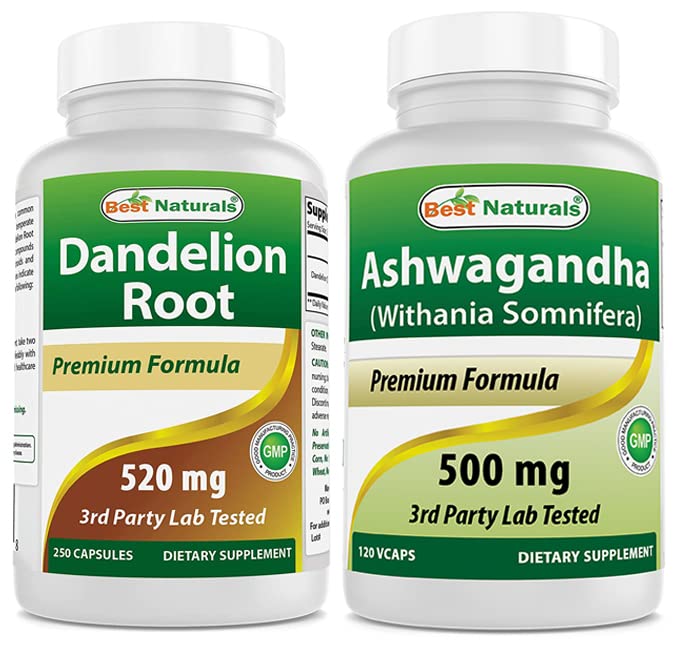 Bedste Naturals Mælkebøtte Root 520 mg & Ashwagandha Extract 500 Mg