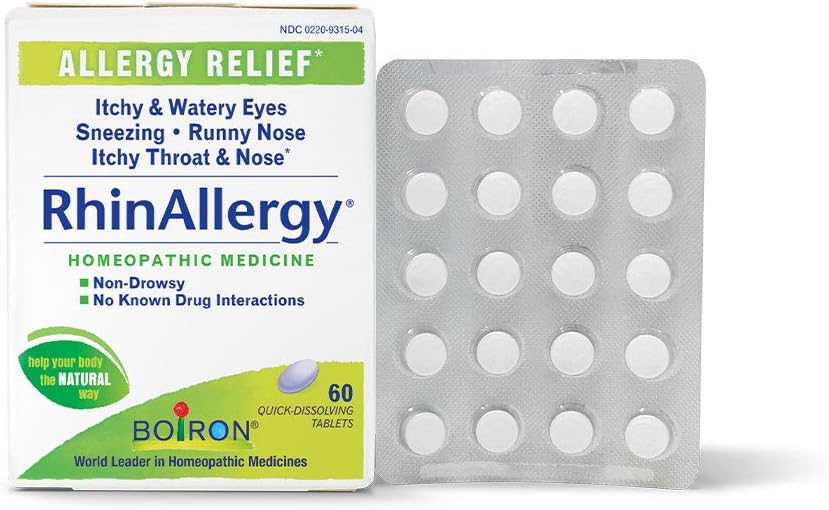 Boiron RhinAllergy Tablets for Relief from Allergy Symptomer på nysen, Runny Næse, og Itchy Eyes eller Hals - 60 Greve