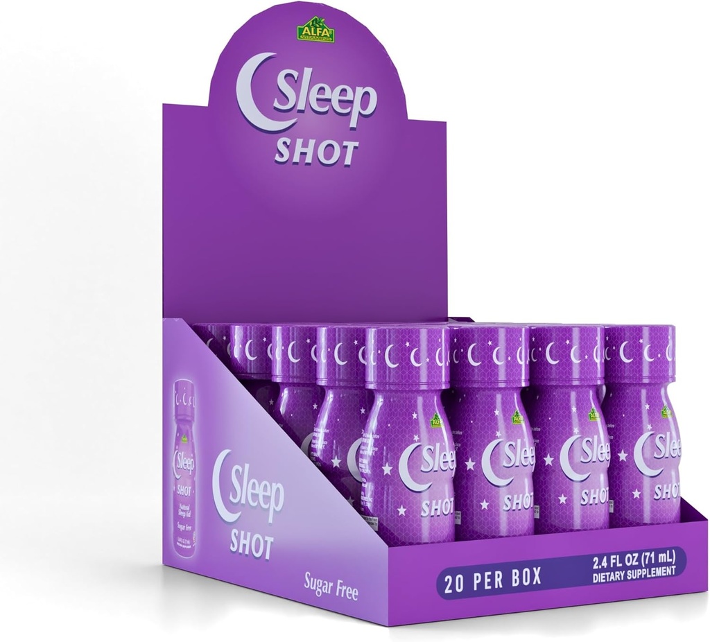Sleep Shot by Alfa Vitaminer - Indeholder 10 MG Melatonin, vitamin B6, L- Theanin for sund søvn & nat Routine- 2,5 oz Shot Flaske - 20 Pack