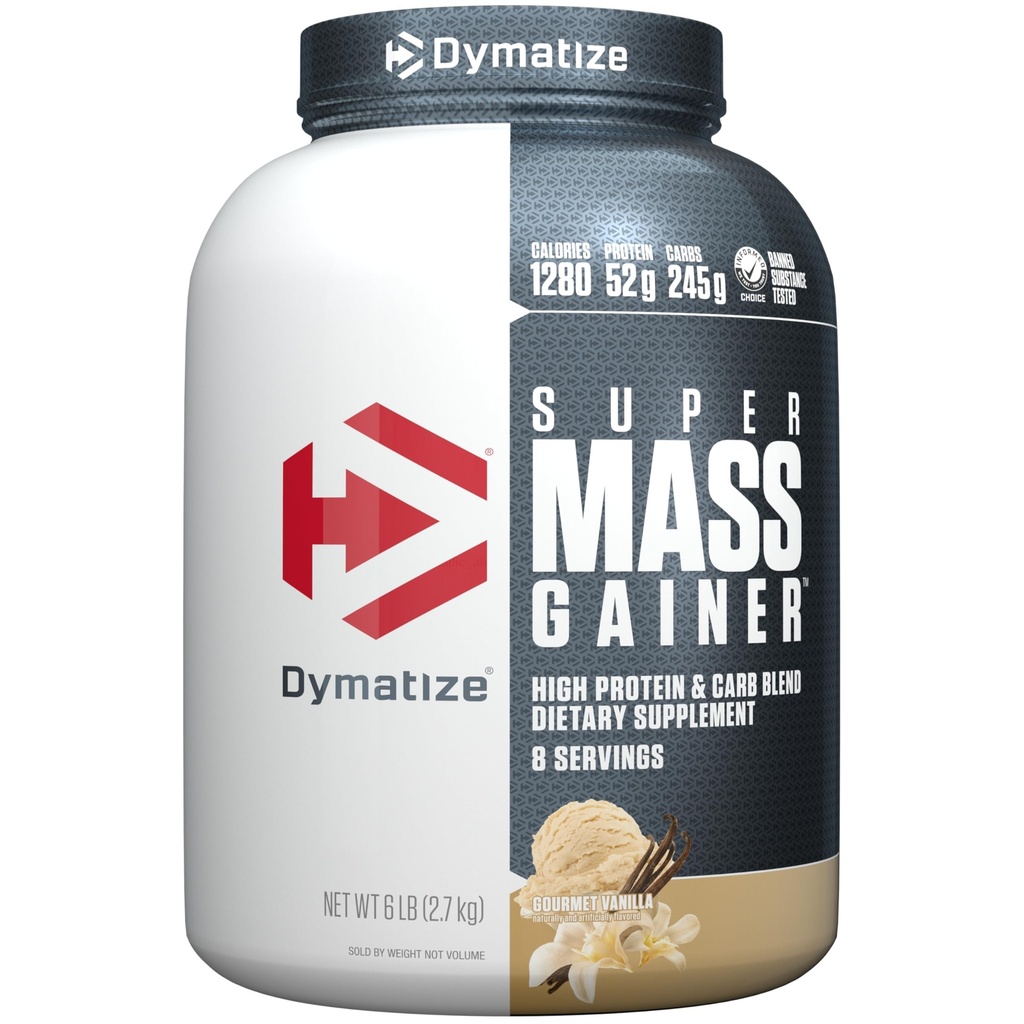 Dymatize Super Mass Gainer Protein Powder, Gourmet Vanilla, 52g Protein, 1g Creatin, 1280 Kalorier, 10.7g BCAA, 245g Carbs, Indeholder Whey Protein Powder, Isolate, og Casein (8 Servere)