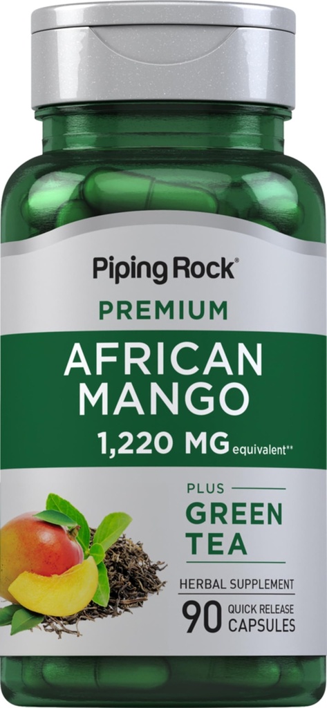 Piping Rock African Mango Seed Extract 1220 mg ttesmå 124; 90 Capsules ttesmå 124; with Green Tea ttesmå 124; Extra Strength Supplemented 124; Non- GMO, Gluten Free