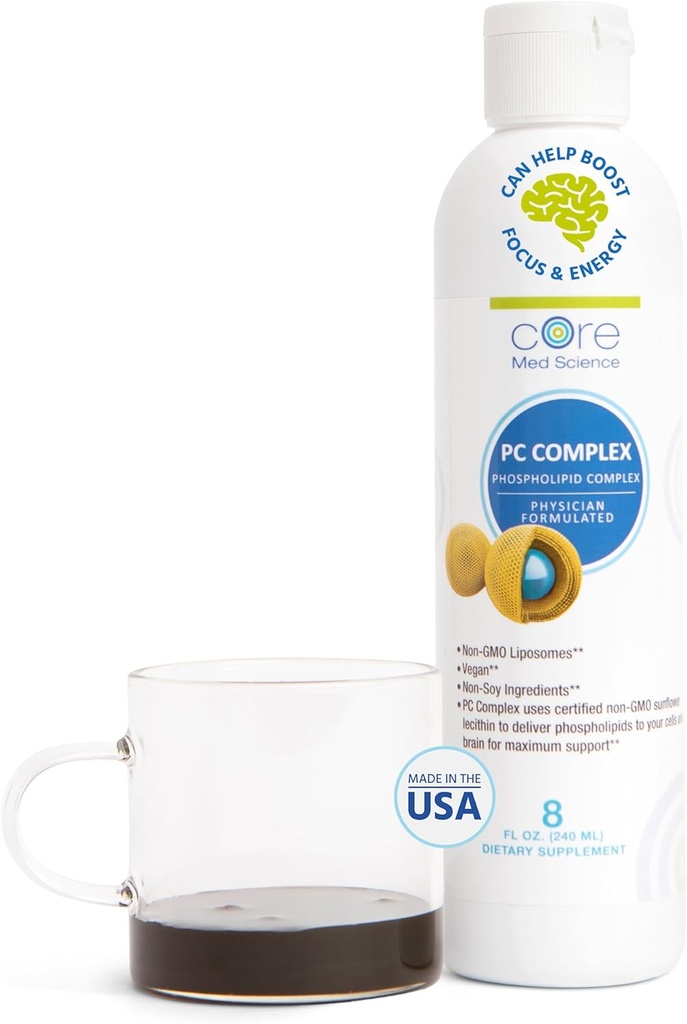 Core Med Science Phosphatidylcholine supplement, Liposomal PC Complex (8 Fl Oz) - Lecithin phospholipid supplement, der understøtter lever & Gut sundhed - Phosphatidylcholin væske til kognition støtte