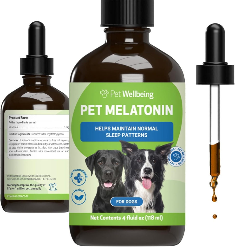 Pet Wellbeing Pet Melatonin for Dogs - Vet-Formulated Holistic Sleep Support - Healthy Sleep Patterns, Circadian Rhythm Balance - Liquid Melatonin Supplement - Made for Dogs 4 oz (59ml)