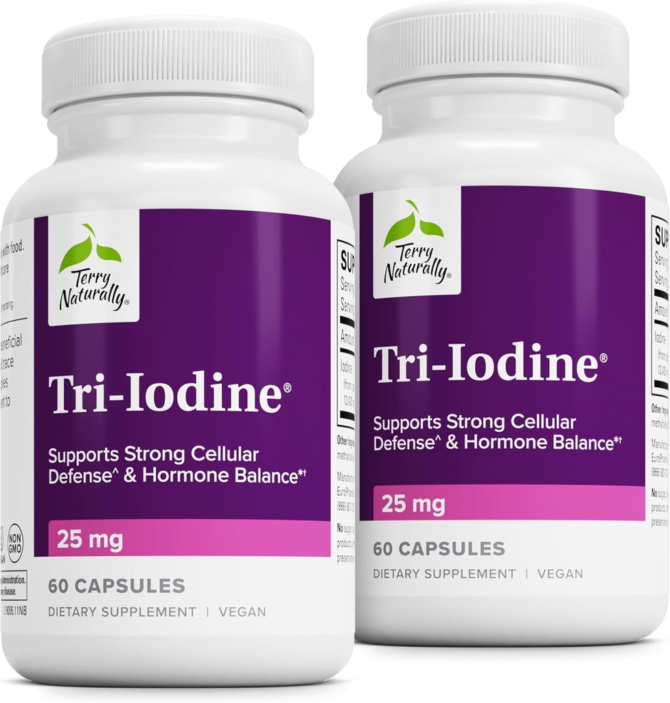 Terry naturligt tri- jod - Kosttilskud til bryst- og prostatatilskud - sund thyreoideafunktion Support - 25 mg, 60 kapsler, 2 pakker