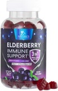 Elderberry Gummies med C-vitamin, D3 og Zink - immunforsvar Gummy til børn og voksne, Black Elderberry Extract Gummy immunforsvar Support, Black Elder Berry Vitamin - 120 Gummies