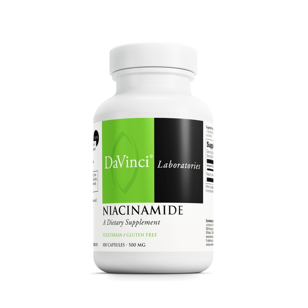 DaVinci Labs Niacinamid - Kosttilskud med vitamin B3 til støtte cirkulation og sund hud * - Med 500 mg Niacinamid per servering - Glutenfri - 100 vegetariske kapsler