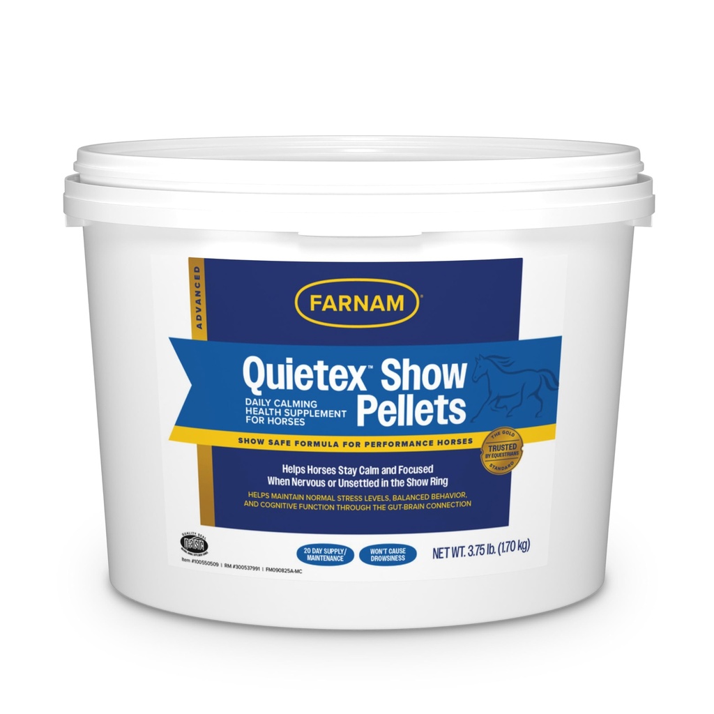 Farnam Quietex Vis pellets, Hjælper med at holde heste rolig & slappet, der bliver nervøs i showet Ring 3.75 lbs.