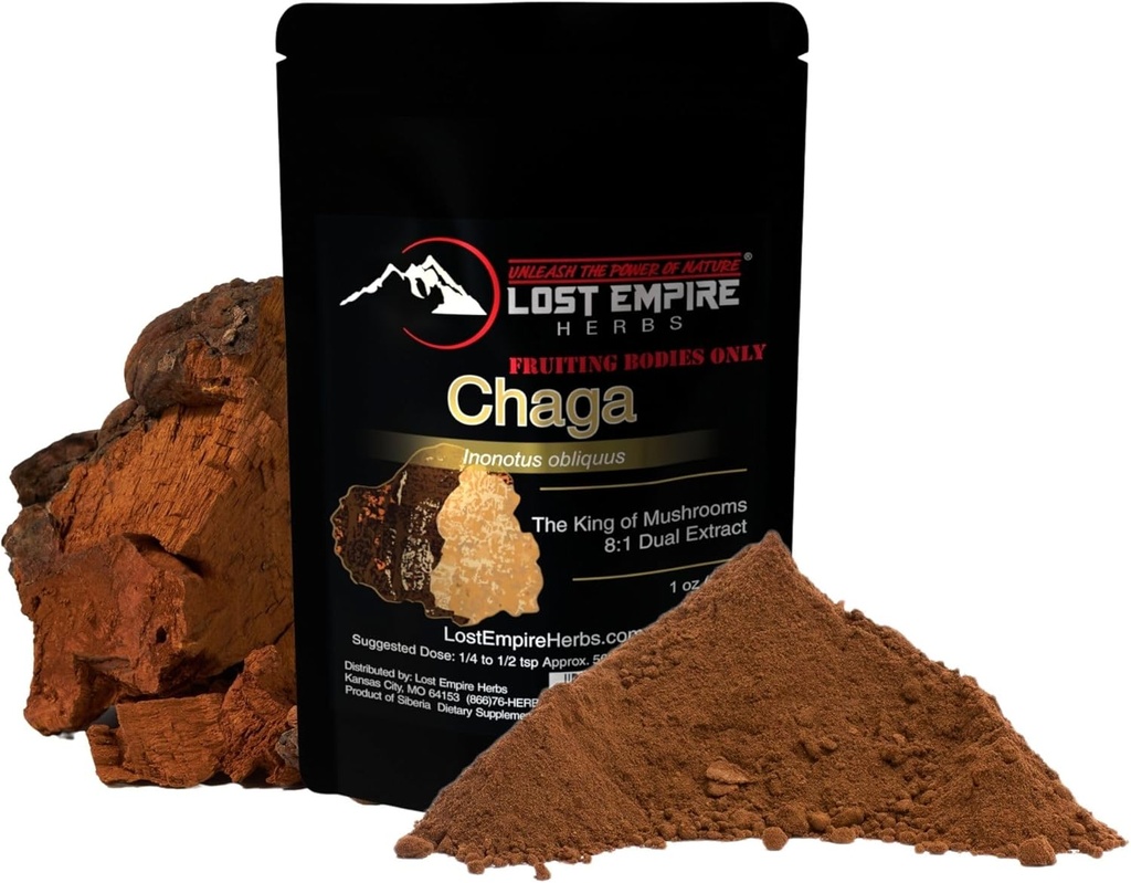 Lost Empire Urter Chaga (Inonotus Obliquus) Mushroom Powder # 124; Organic 8: 1 Dual Extract from Real Mushrooms Not Mycelium # 124; for Immunitet (30 Bedste)